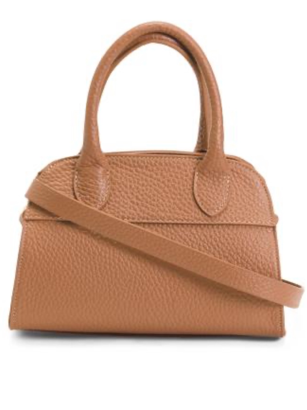 Divina Firenze Pebbled Tan Leather Dome Structured Crossbody Satchel